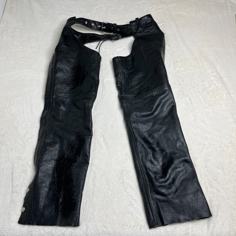 UNIK Adult Size XXSmall Black Leather Motorcycle Chaps Zip Snap